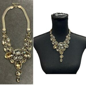 Melanie Lyne formal goldtone oval gem jewelled chunky cascade statement necklace